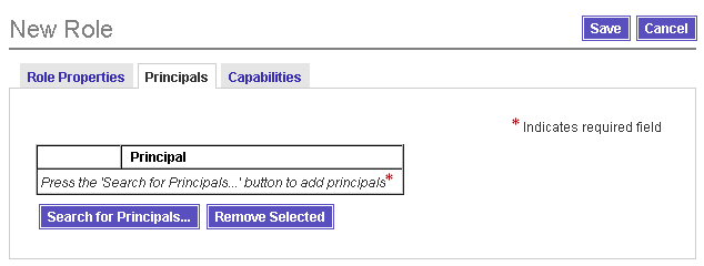 Use the Search for Principals button to specify principals for the new role.