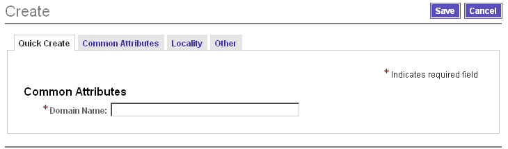 Using the Quick Create page to specify a new domain name.