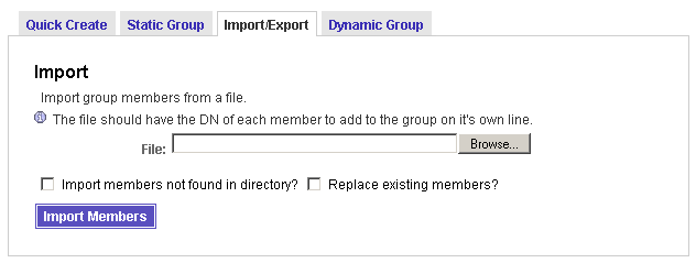 Use the Import page to import members to a new group.