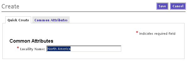 Using the Quick Create page to specify a new locality.