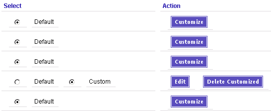 Customize a form and Directory Editor adds Edit and Delete Customize buttons to the Action column.