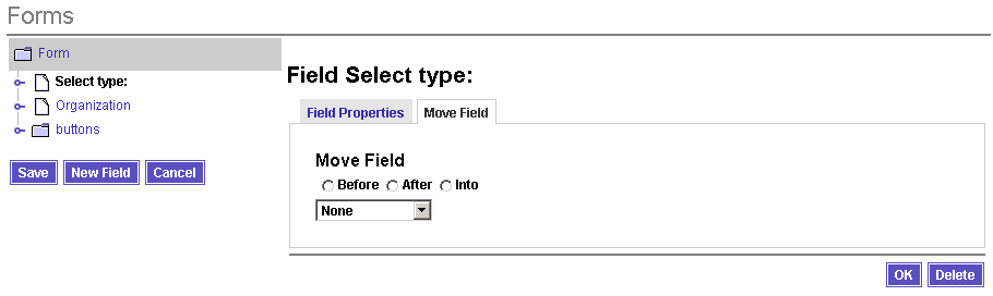 Use the Move tab to change the location of a field element.