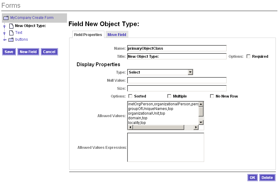 Use the Field Properties page to customize a field element’s  properties.