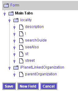 Specify field properties and locations for each node in the Forms tree.