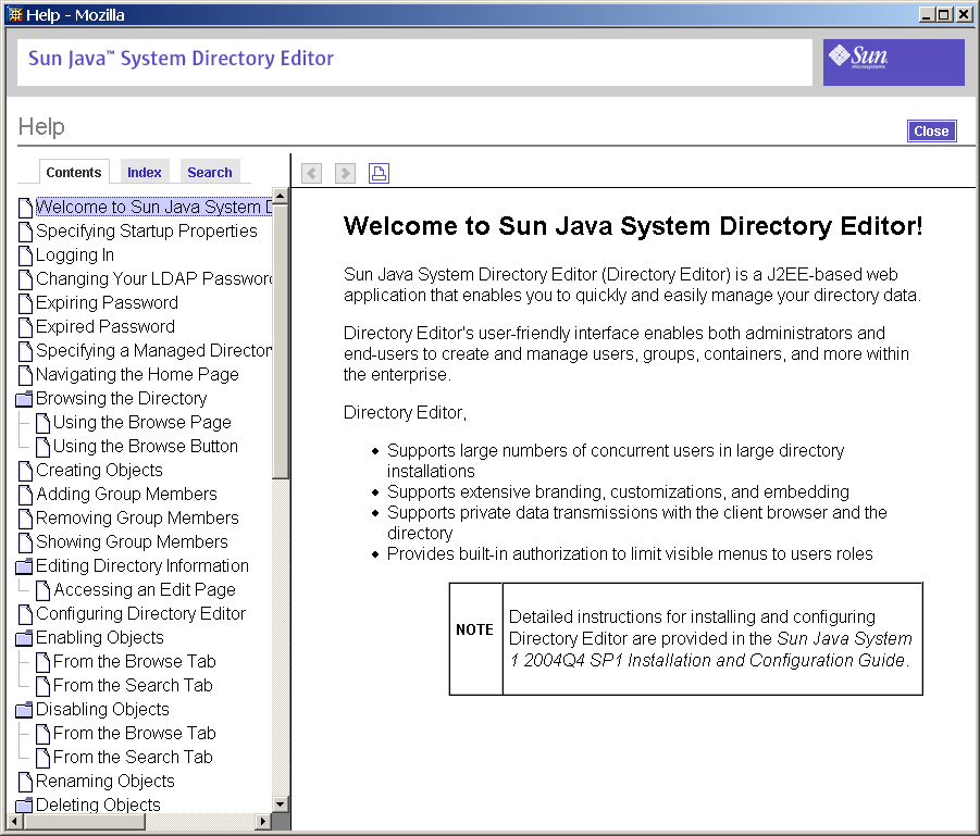 Directory Editor online help window.