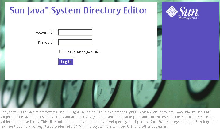 Enter your user name and password on the Directory Editor log in page.