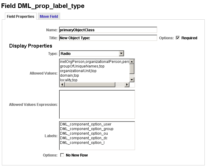 Example property view when editing a field property