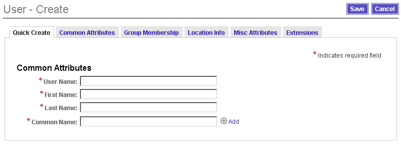 Use the Quick Create page to specify required attributes.
