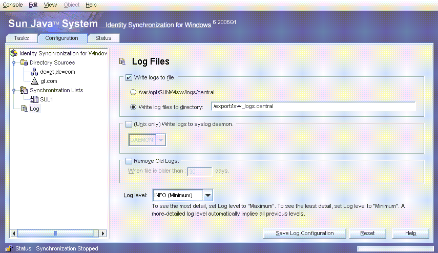 Log
Configuration Tab