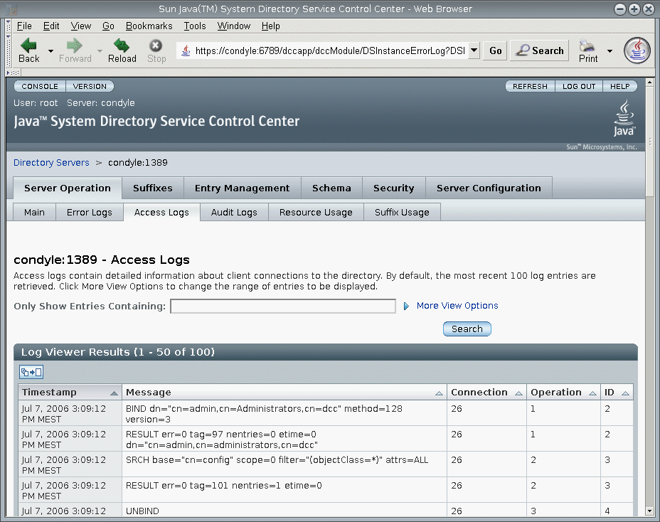 Viewing Directory Server Logs Sun Java System Directory Server Enterprise Edition 6 2 Administration Guide