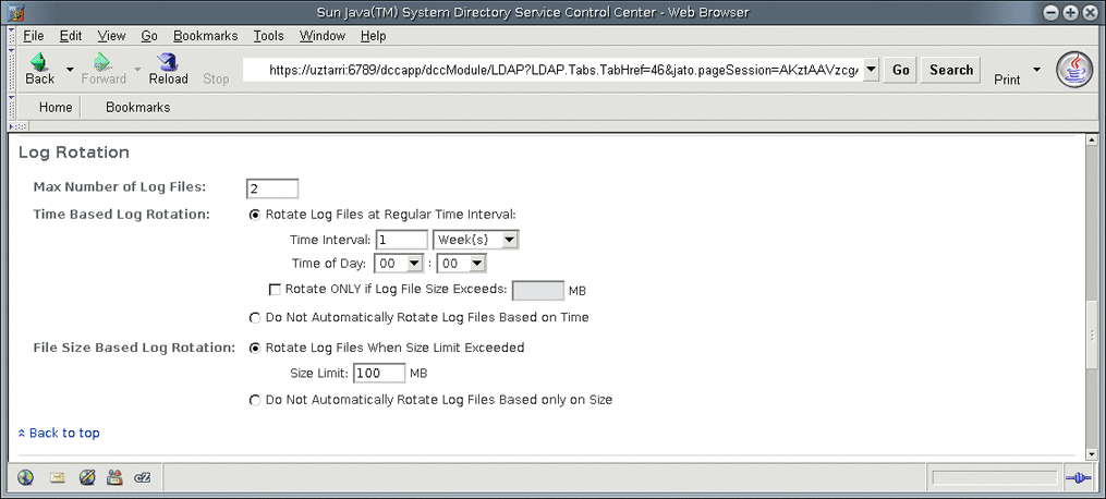 Illustrates the Log Rotation section of the DSCC