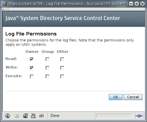 Log File Permissions screen in the DSCC