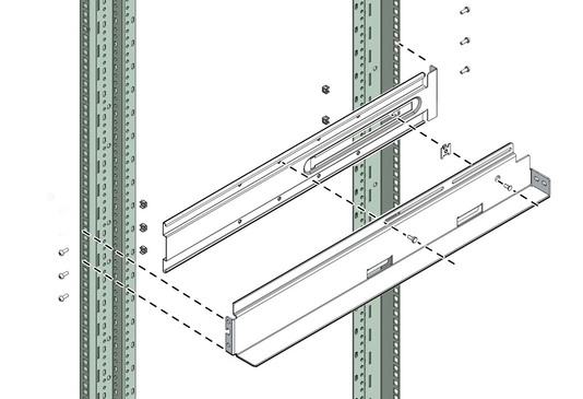 Illustration shows the captive nuts and rails.