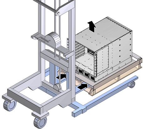 Illustration shows the lift entering the pallet.