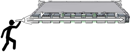 Illustration shows a line card XBOW connectors being inspected.
