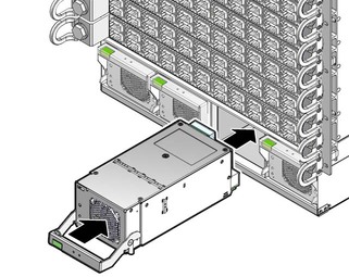 Illustration shows a power supply being installed.