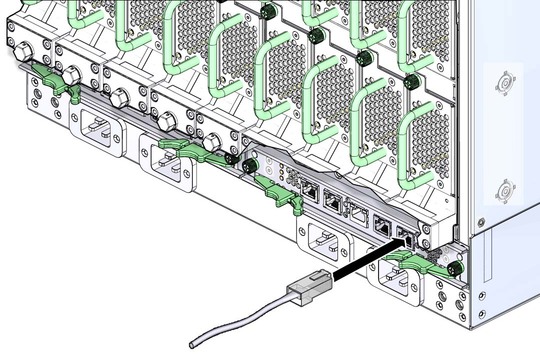 Illustration shows the serial management cable being attached.