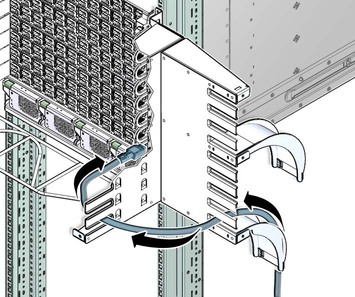 Illustration shows an InfiniBand cable being threaded through the cable tree.