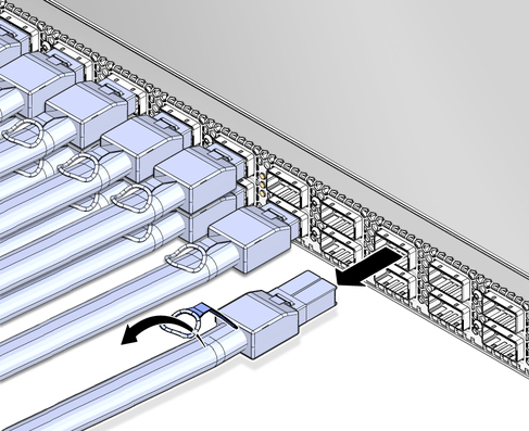 Illustration shows a InfiniBand cable being removed.