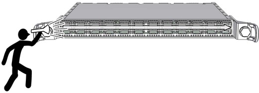 Illustration shows a line card CXP connectors being inspected.