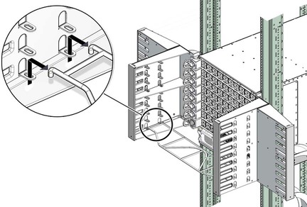 Illustration shows a cable shelf being removed.