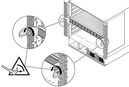 Illustration shows the line card bolts being secured.