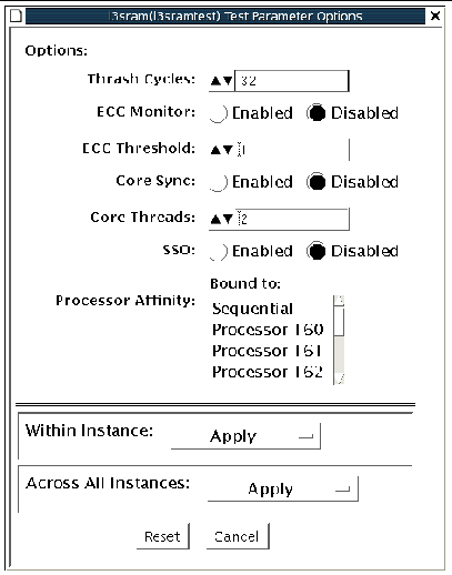 Screenshot of the l2sramtest Test Parameter Options dialog box