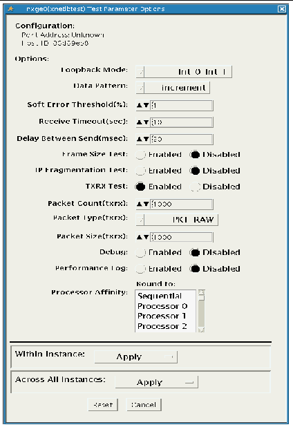 Screenshot of the netlbtest Test Parameter Options dialog box