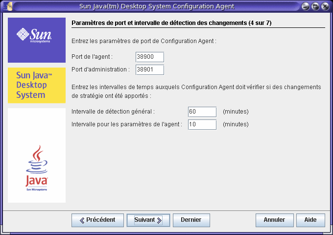 Configuration Agent, paramètres de port