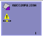 This OSD shows a Sun Ray symbol, an Ethernet address, and a yellow triangle above a horizontal double arrow crossed by a yellow X to indicate no Ethernet signal.