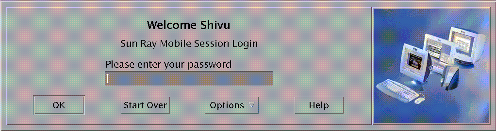 This screen welcomes the user and prompts for a password.