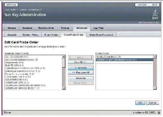 Add or remove smart cards and change their probe order