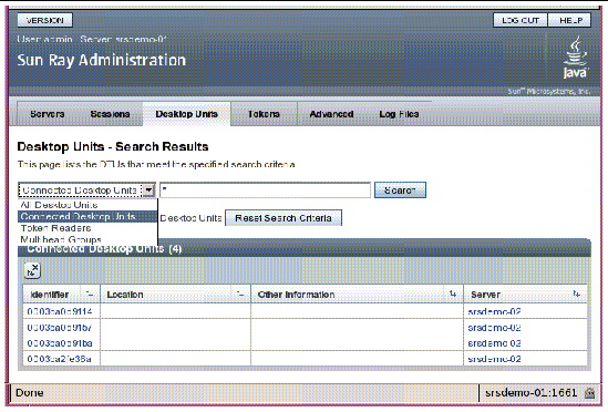 This example lists Connected Desktop Units