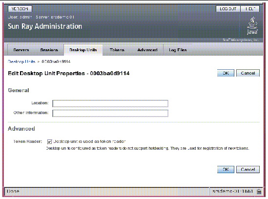 Use the check box to specify a token reader