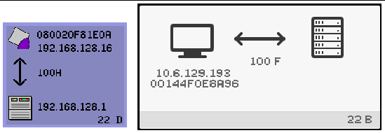 Ethernet address, DTU IP address, connection speed, server IP address, and the code 22D.