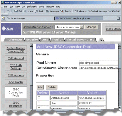 Figure showing the New JDBC Connection Pool page where you can configure the parameters for a new connection pool.