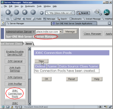 Figure showing the JDBC Connection Pools page.