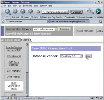 Figure showing the New JDBC Connection Pool page where you can select the JDBC driver.