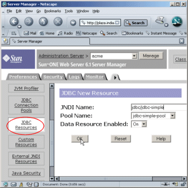 Figure showing the New JDBC Resource page.