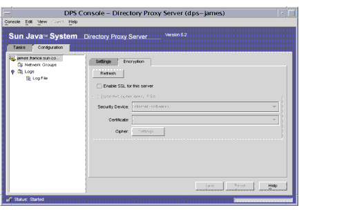 Directory Proxy Server Console Configuration Encryption tab.