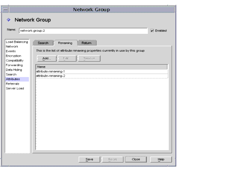 Directory Proxy Server  Configuration Editor Network Groups Attributes/Renaming window.