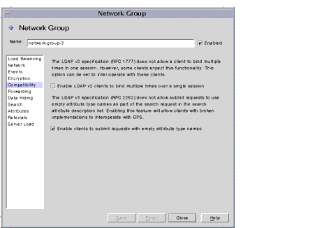 Directory Proxy Server  Configuration Editor Network Groups Compatibility window.