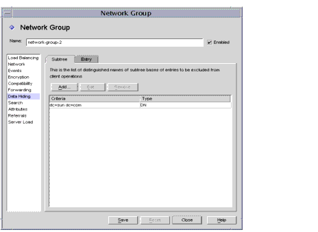 Directory Proxy Server  Configuration Editor Network Groups Data Hiding/Entry window.