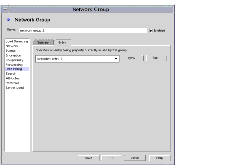 Directory Proxy Server  Configuration Editor Network Groups Data Hiding/Entry window.