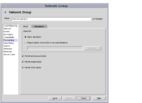 Directory Proxy Server  Configuration Editor Network Groups Forwarding window.