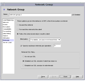 Directory Proxy Server  Configuration Editor Network Groups Referrals window.