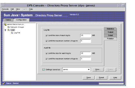 Directory Proxy Server  Logs Detail window.