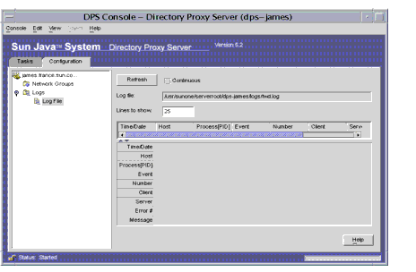 Directory Proxy Server  Log file window.