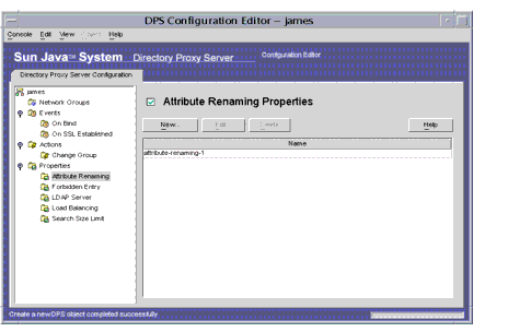 Directory Proxy Server  Configuration Editor Attribute Renaming Properties window.