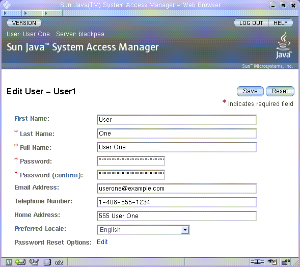 Access Manager Console — User Profile View